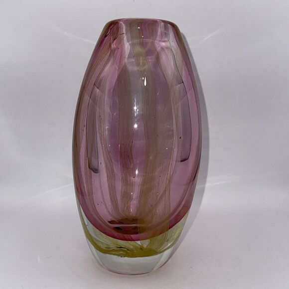 La-Z-Boy Other - Todd Oldham Art Glass Laz Boy Heavy Thick Vase 8” Pink, Yellow, Clear